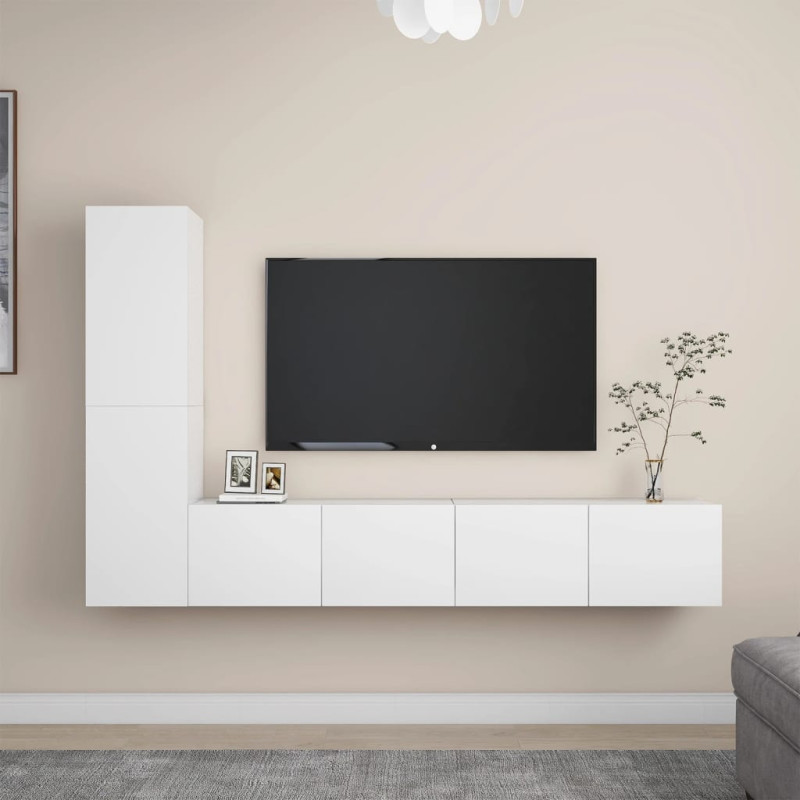 4-cz. zestaw szafek TV, biały, materiał drewnopochodny