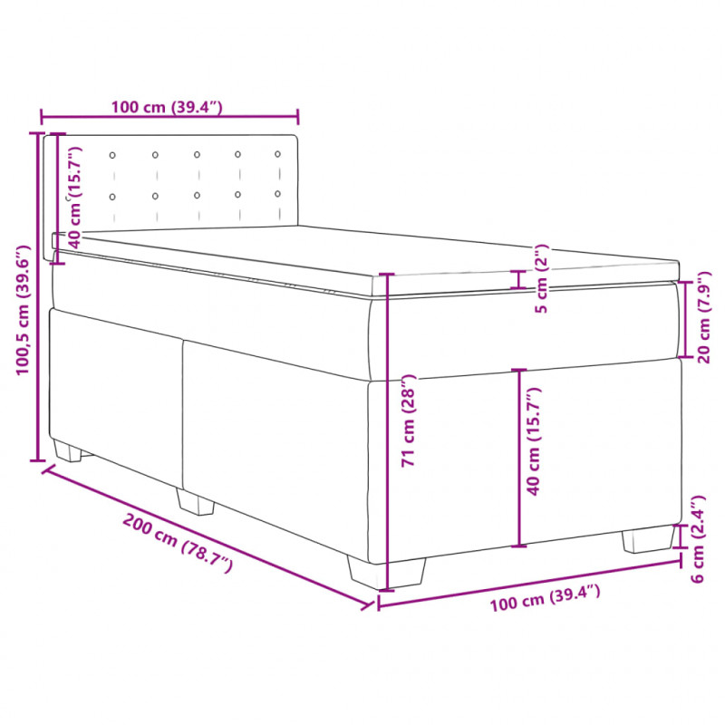 Łóżko kontynentalne z materacem, ciemnoszara tkanina 100x200 cm