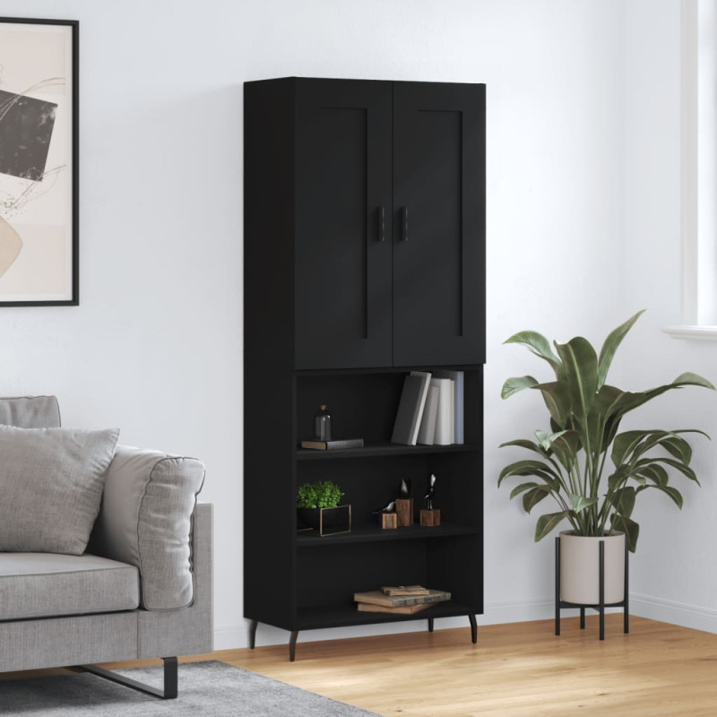 Witrynka, czarna, 69,5x34x180 cm, materiał drewnopochodny