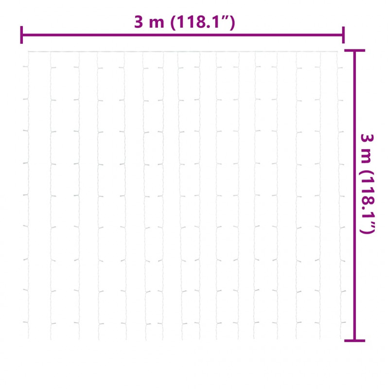Bajkowa zasłona świetlna, 3x3m, 300 LED, ciepła biel, 8 funkcji