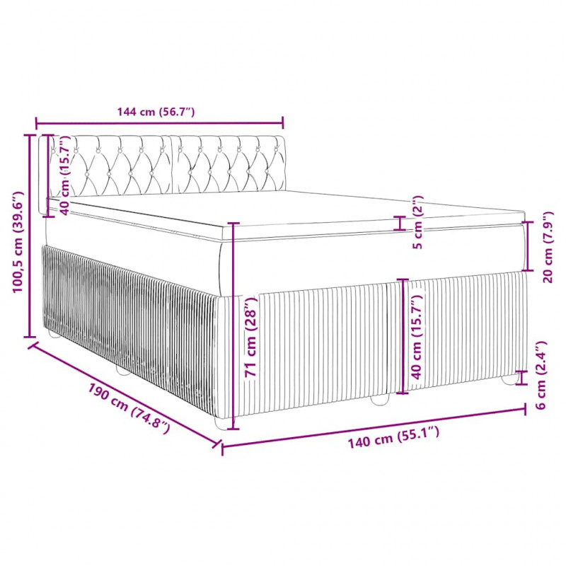 Łóżko kontynentalne z materacem, czarne, tkanina, 140x190 cm
