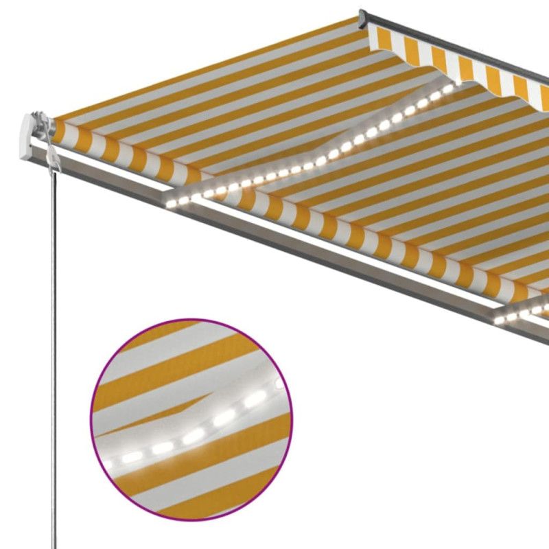Ręcznie zwijana markiza z LED, 350 x 250 cm, żółto-biała