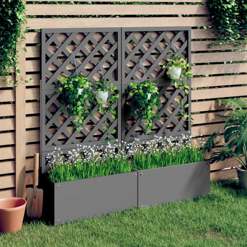 Donice z kratką na pnącza, 2 szt., szare, 65x33x135 cm, WPC