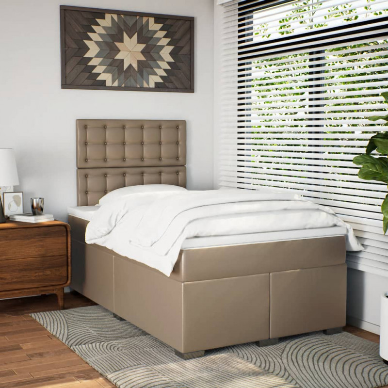 Łóżko typu box spring z materacem, cappuccino, 120x190cm ekoskóra
