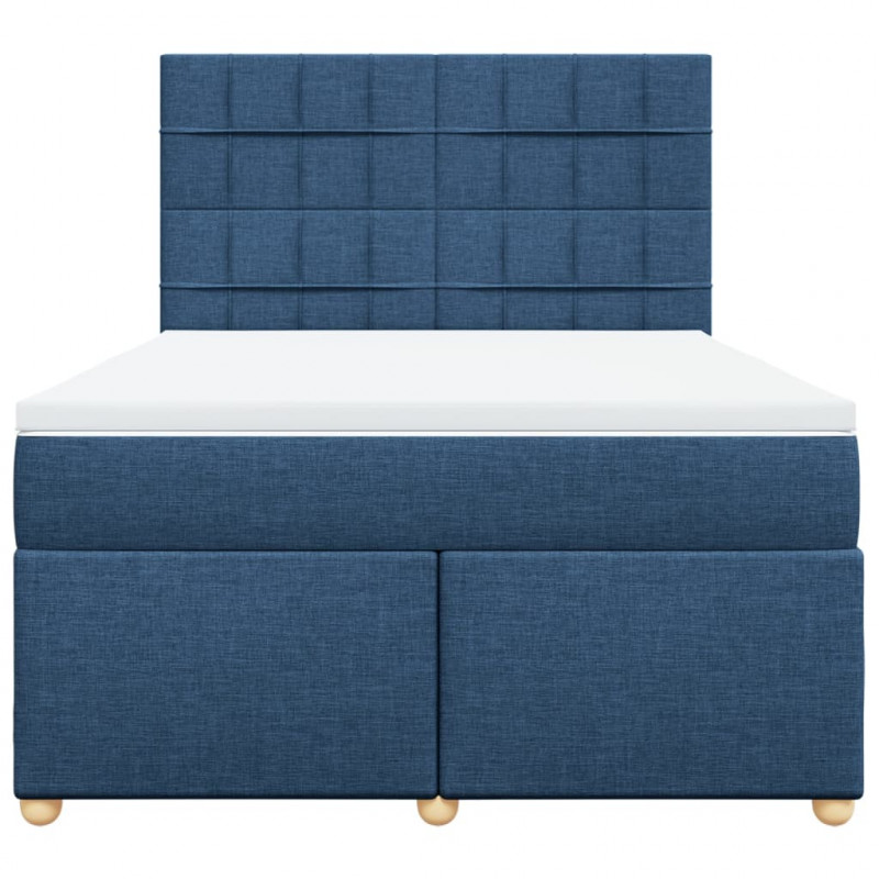Łóżko kontynentalne z materacem, niebieskie, tkanina, 160x200cm