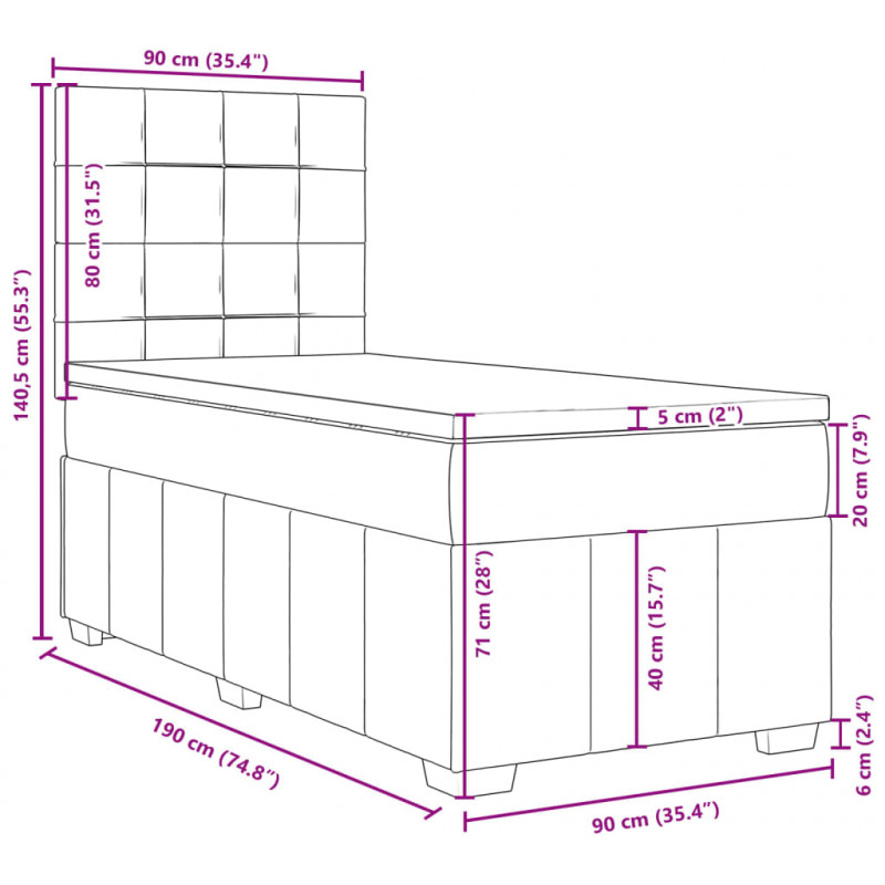 Łóżko kontynentalne z materacem, czarne, tkanina 90x190 cm