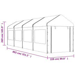 Namiot ogrodowy z dachem, biały, 8,92x2,28x2,69 m, polietylen