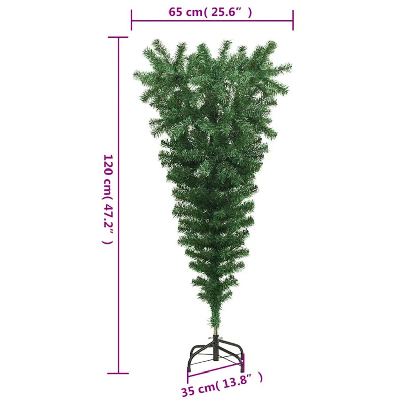 Odwrócona, sztuczna choinka ze stojakiem, zielona, 120 cm