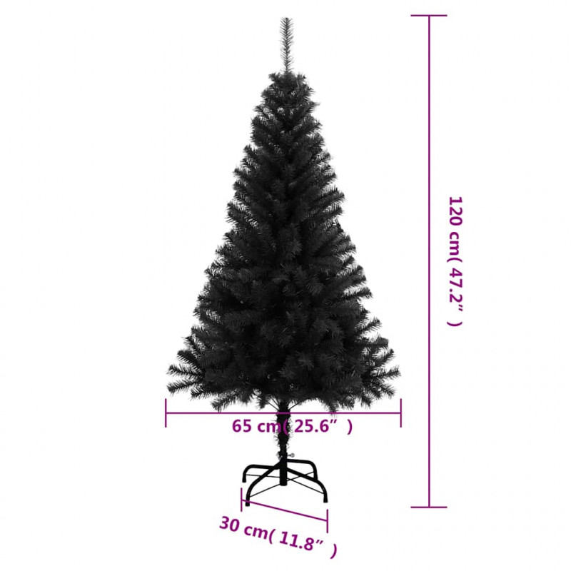 Sztuczna choinka ze stojakiem, czarna, 120 cm, PVC