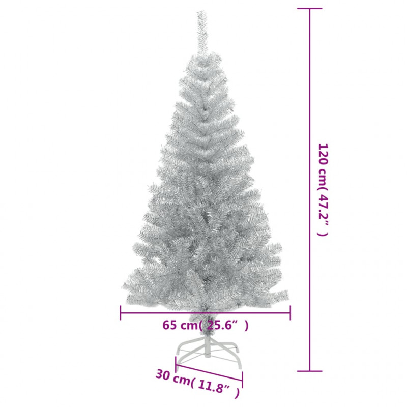 Sztuczna choinka ze stojakiem, srebrna, 120 cm, PET