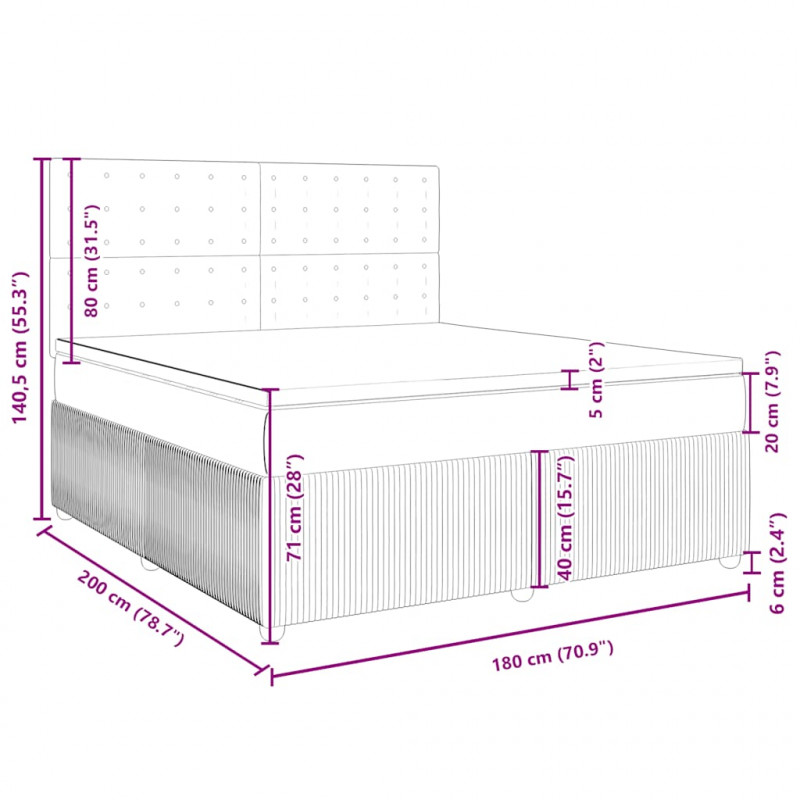 Łóżko kontynentalne z materacem, czarne, tkanina 180x200 cm