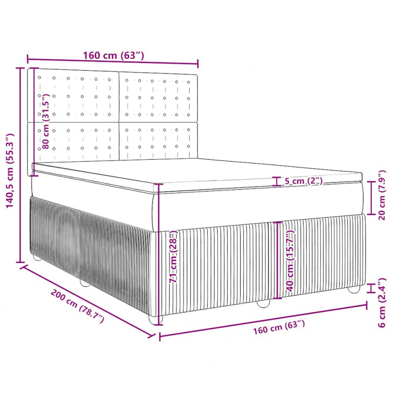 Łóżko kontynentalne z materacem, ciemnoniebieskie, 160x200 cm
