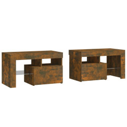 Szafki nocne z LED, 2 szt., przydymiony dąb, 70x36,5x 40 cm