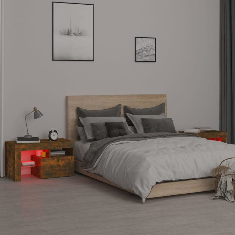 Szafki nocne z LED, 2 szt., przydymiony dąb, 70x36,5x 40 cm