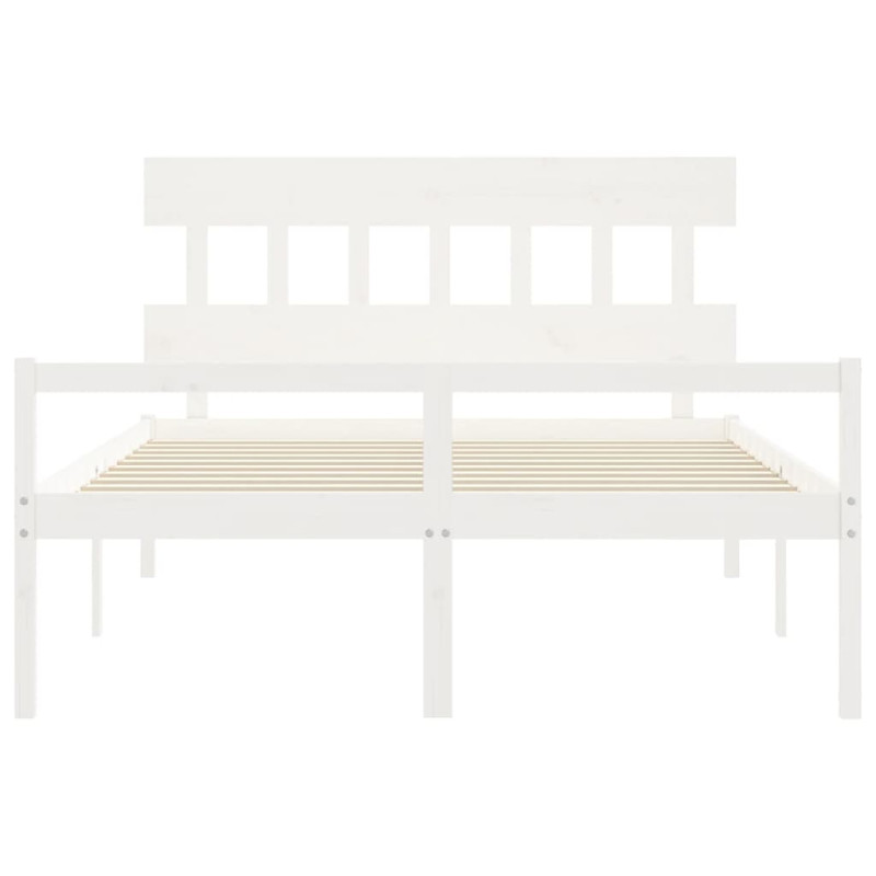 Łóżko dla seniora, z wezgłowiem, białe, 160x200 cm, lite drewno
