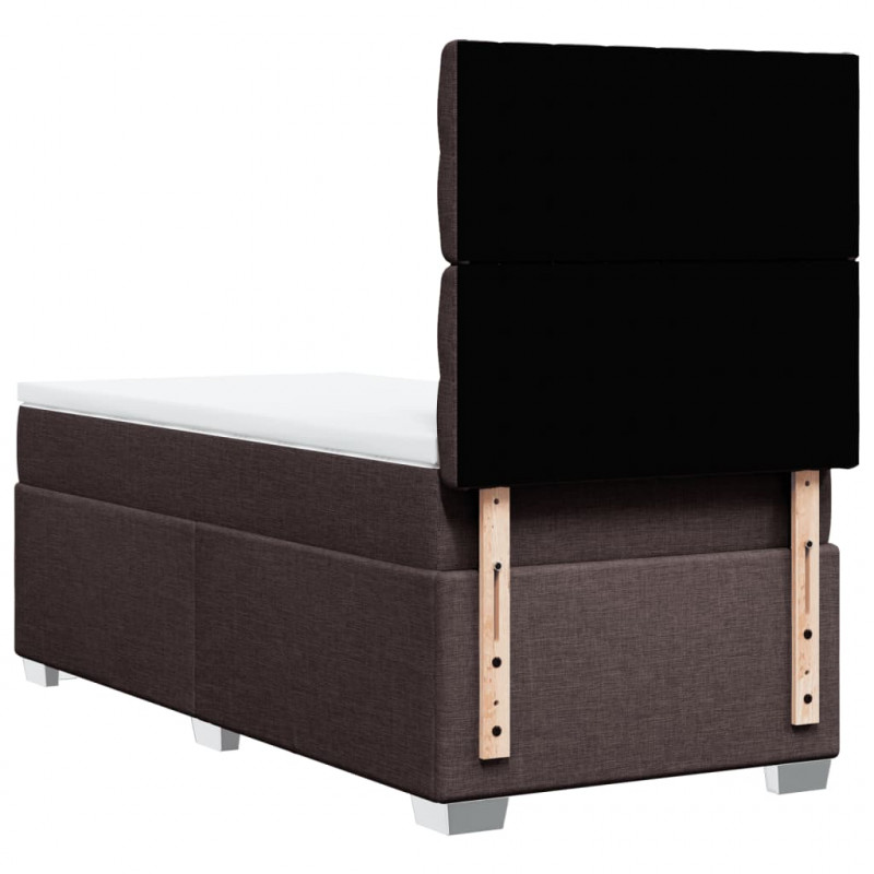 Łóżko kontynentalne z materacem, brązowe, tkanina, 90x190 cm