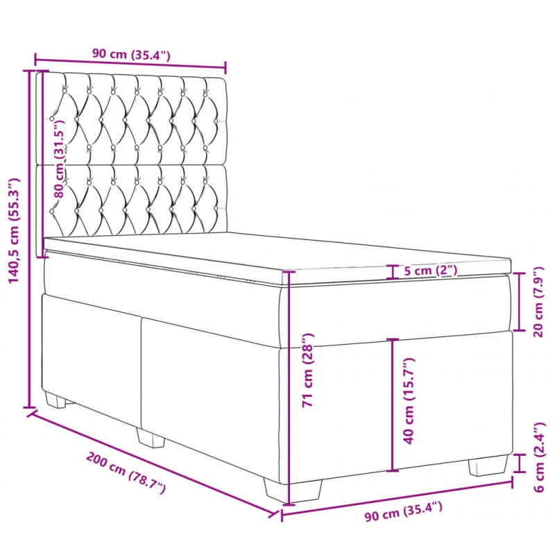 Łóżko kontynentalne z materacem, jasnoszare, tkanina, 90x200 cm