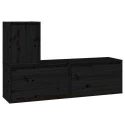 Szafki pod TV, 3 szt., czarne, lite drewno sosnowe
