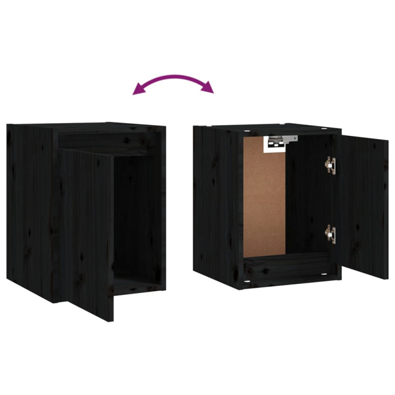 Szafki pod TV, 3 szt., czarne, lite drewno sosnowe