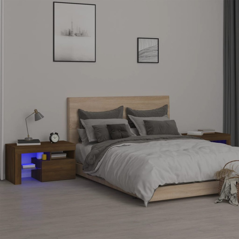 Szafki nocne z LED, 2 szt., przydymiony dąb, 70x36,5x 40 cm