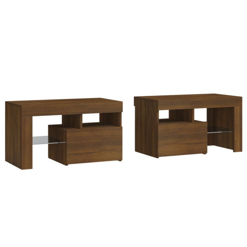 Szafki nocne z LED, 2 szt., przydymiony dąb, 70x36,5x 40 cm