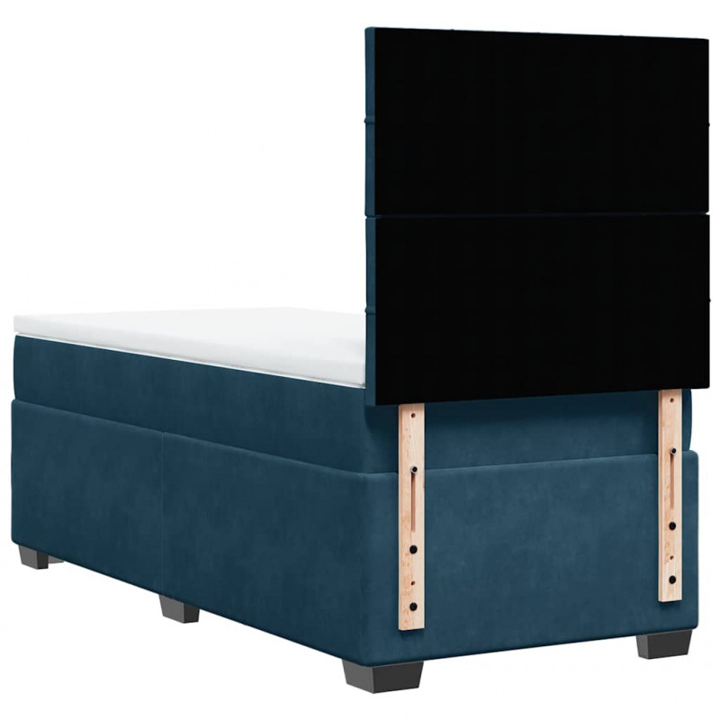 Łóżko kontynentalne z materacem, niebieskie, 100x200cm, aksamit