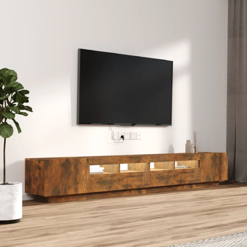 Zestaw 3 szafek TV z oświetleniem LED, przydymiony dąb
