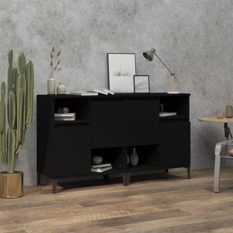 Komody, 2 szt., czarne, 60x35x70 cm, materiał drewnopochodny