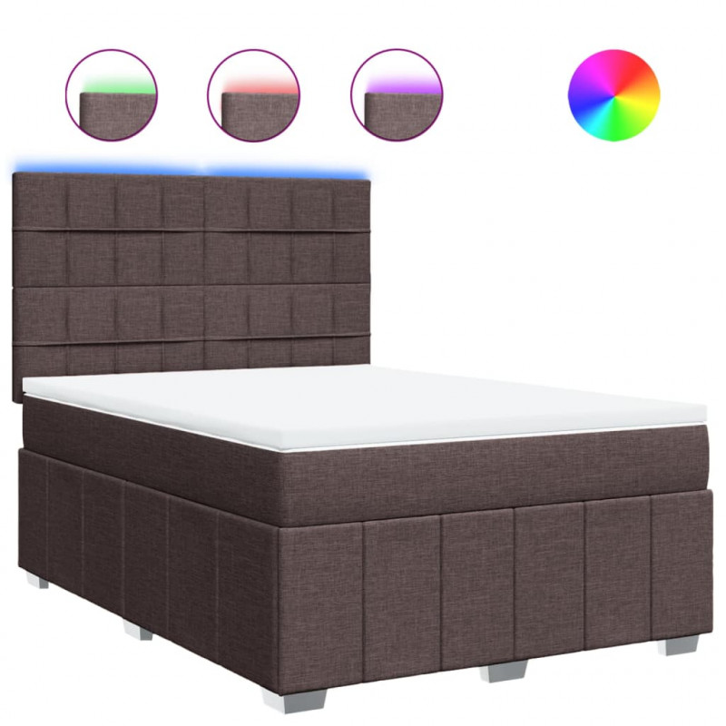 Łóżko kontynentalne z materacem, brązowe, tkanina, 140x200 cm