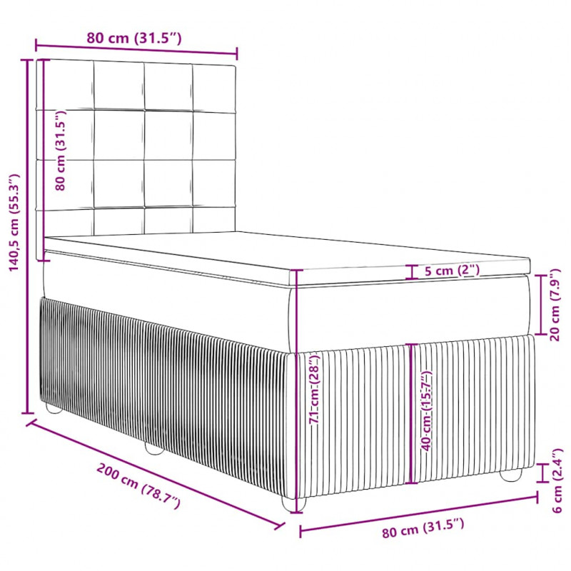 Łóżko kontynentalne z materacem, taupe, tkanina, 80x200 cm