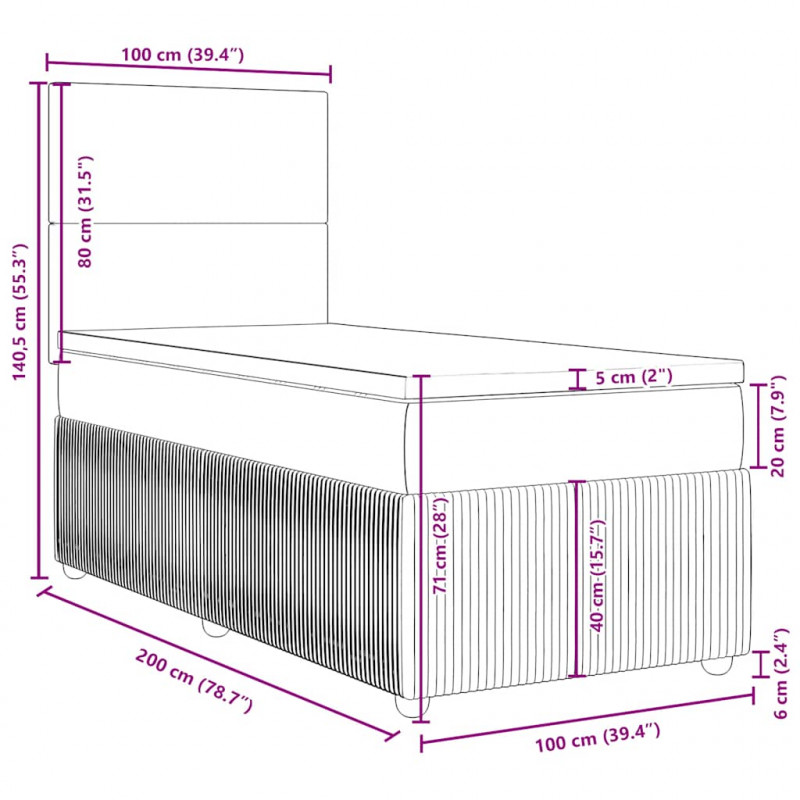 Łóżko kontynentalne z materacem, taupe, tkanina, 100x200 cm