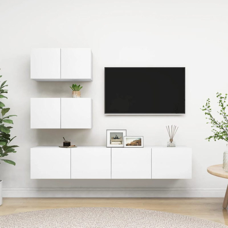 4-cz. zestaw szafek TV, biały, materiał drewnopochodny