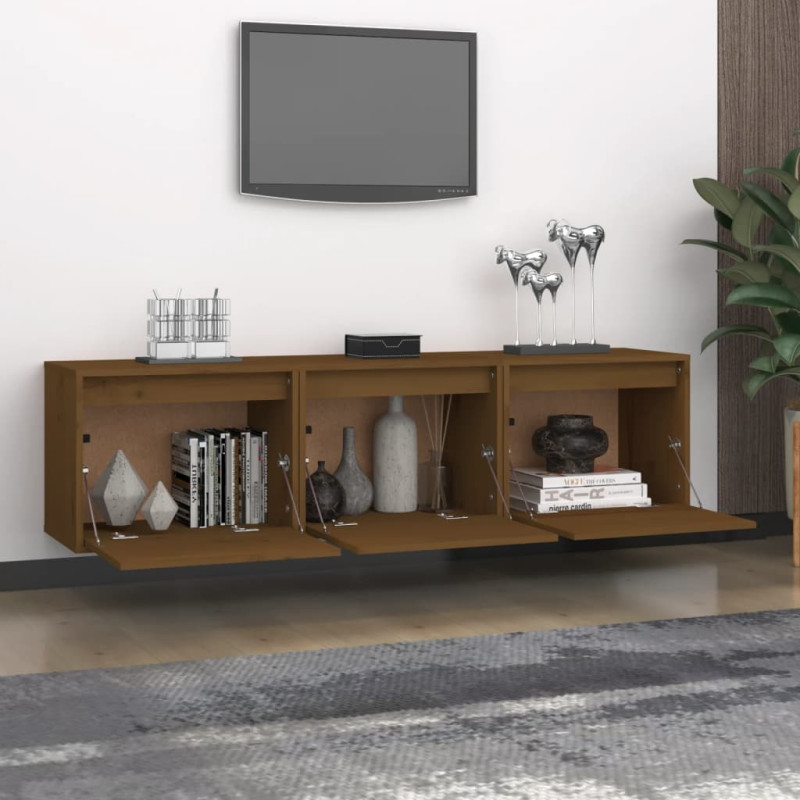 Szafki pod TV, 3 szt., miodowy brąz, lite drewno sosnowe