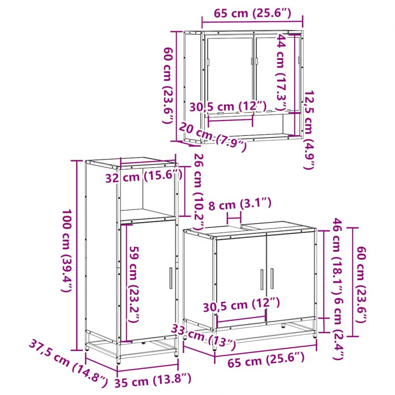 3-cz. zestaw mebli łazienkowych, kolor dąb sonoma
