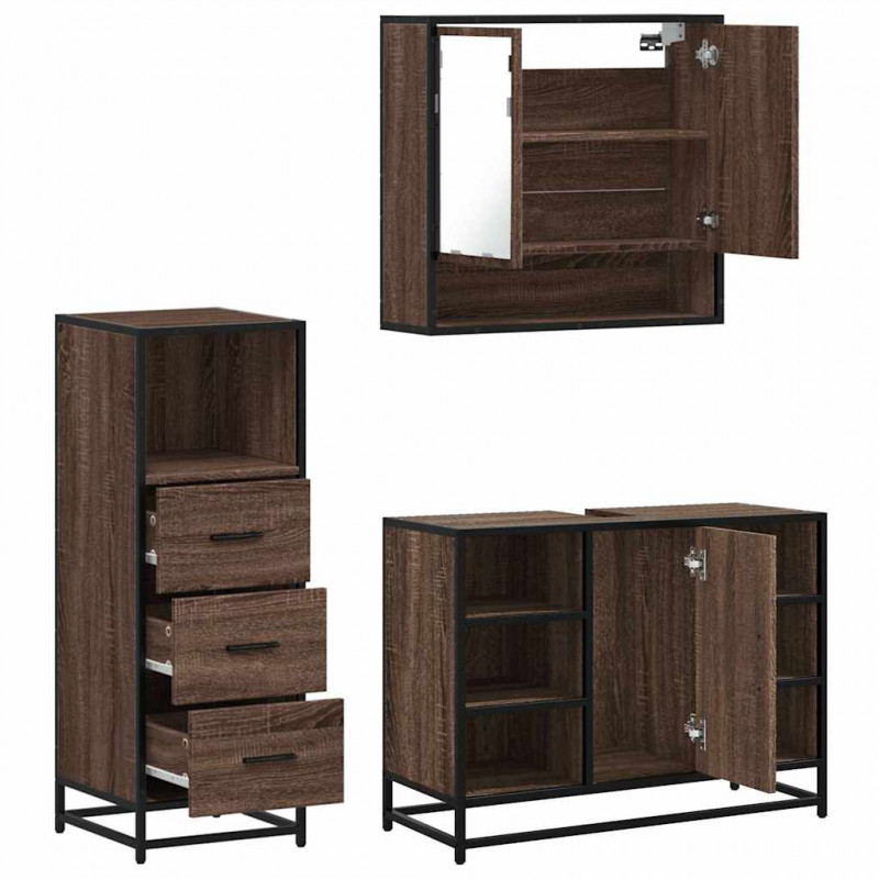 3-częściowy zestaw mebli łazienkowych, brązowy dąb