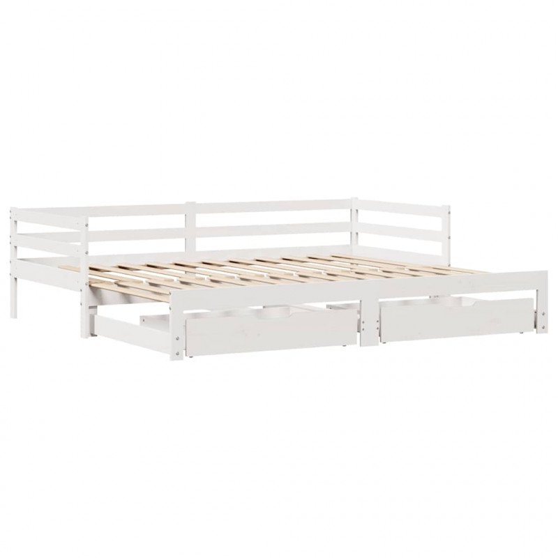 Sofa rozsuwana z szufladami, bez materaca, białe, 80x200 cm
