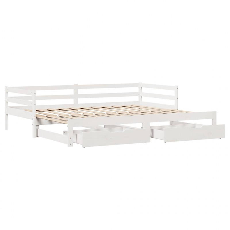 Sofa rozsuwana z szufladami, bez materaca, białe, 80x200 cm