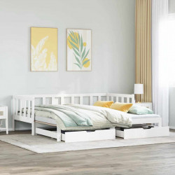 Sofa rozsuwana z szufladami, bez materaca, białe, 90x200 cm