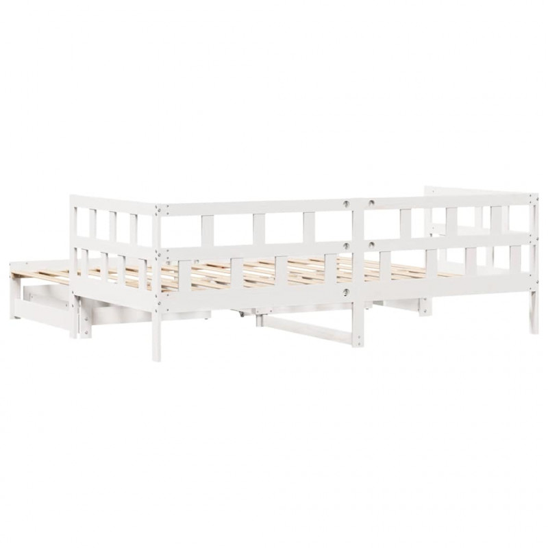 Sofa rozsuwana z szufladami, bez materaca, białe, 80x200 cm