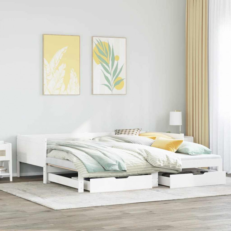 Sofa rozsuwana z szufladami, bez materaca, białe, 90x190 cm