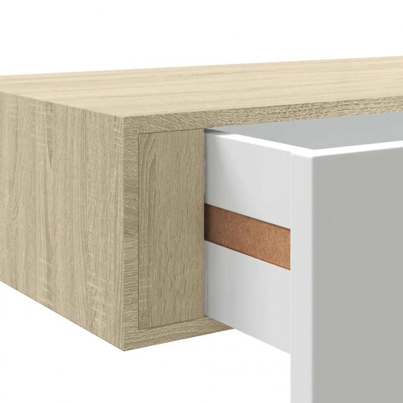 Półka ścienna z szufladą, dąb i biel, 40 x 23,5 x 10 cm, MDF