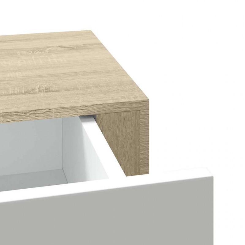 Półki ścienne z szufladą, 2 szt., dąb i biel, 40x23,5x10cm, MDF
