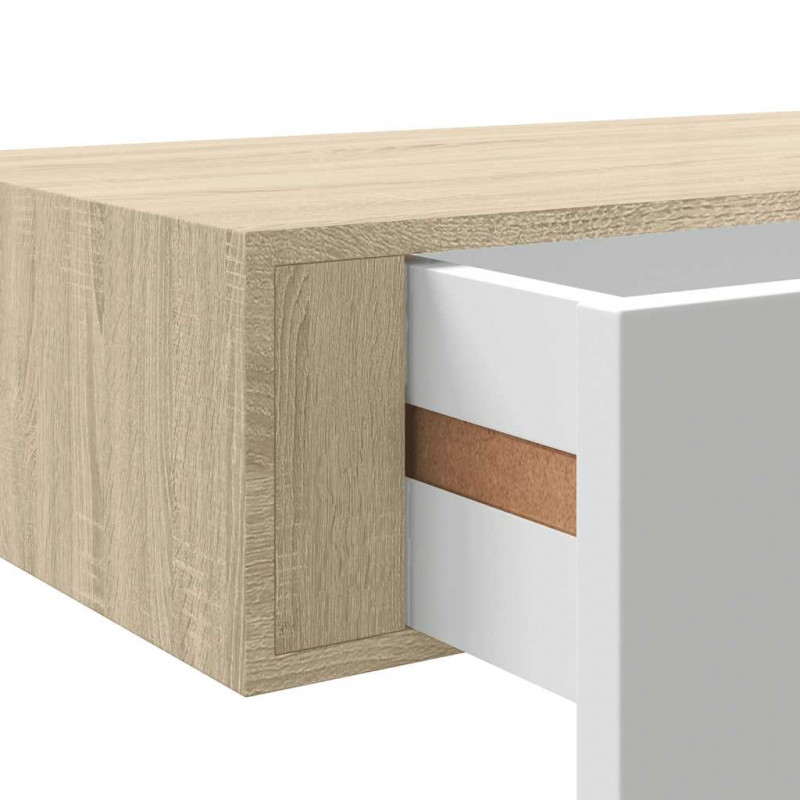 Półki ścienne z szufladą 2 szt., dąb i biel, 60x23,5x10 cm, MDF