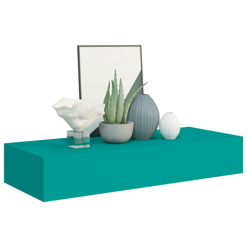 Półka ścienna z szufladą, niebieska, 60 x 23,5 x 10 cm, MDF