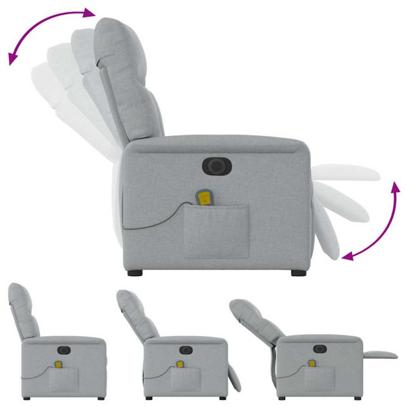 Rozkładany fotel masujący, elektryczny, jasnoszary, tkanina