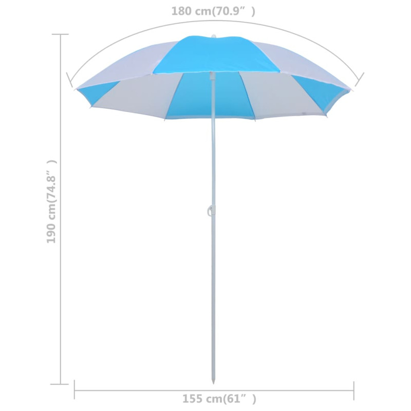 Parasol plażowy, niebiesko-biały, 180 cm, tkanina