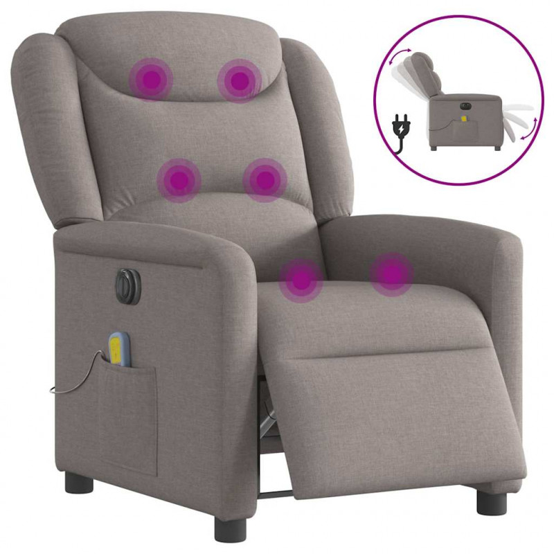 Rozkładany fotel masujący, elektryczny, kolor taupe, tkanina