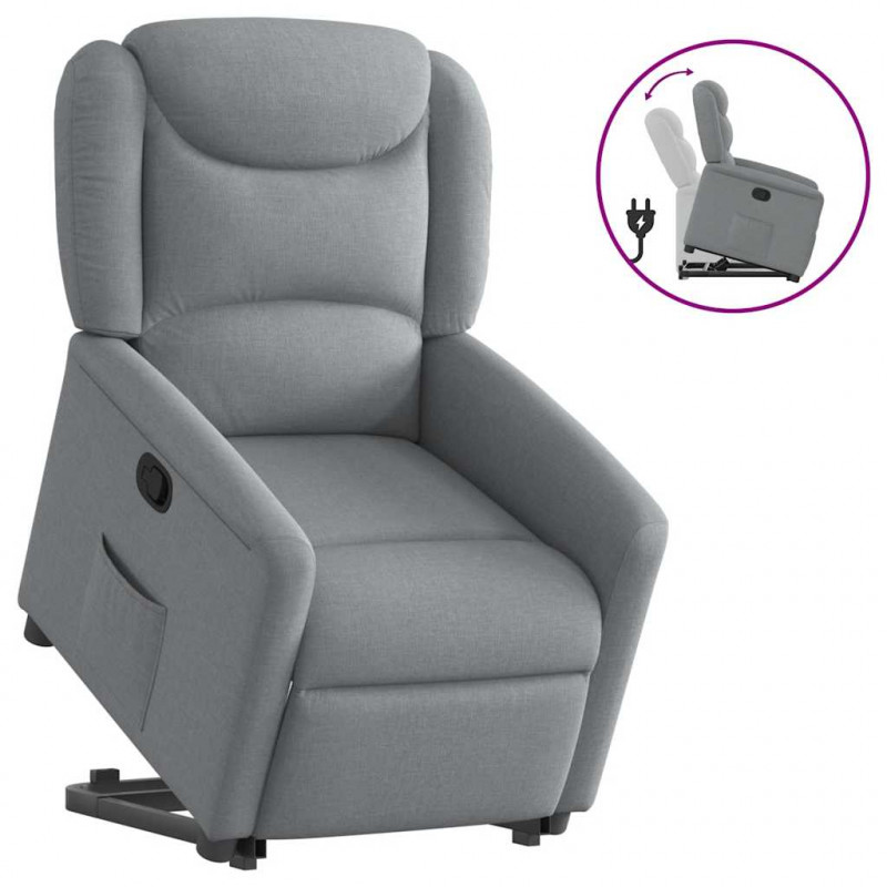 Podnoszony fotel rozkładany, jasnoszary, obity tkaniną