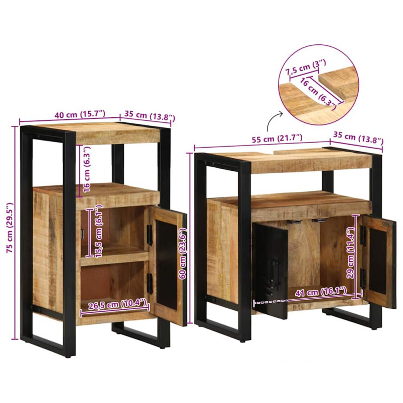 Zestaw mebli łazienkowych 2 pcs Twarde Szorstkie Drewno Mango