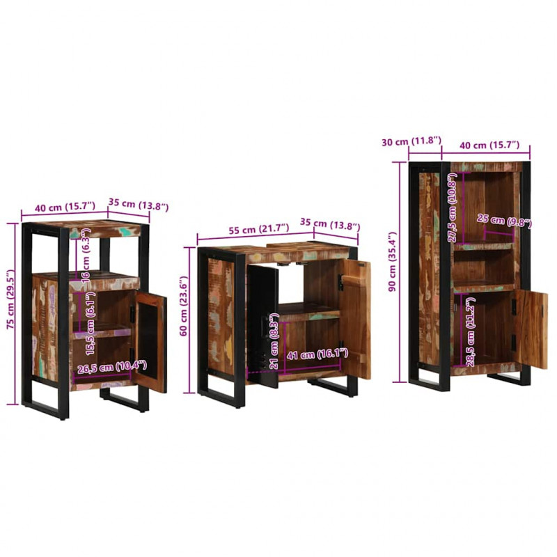 Zestaw mebli łazienkowych 3 pcs Lite Drewno Recyklingowe